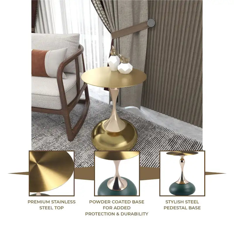 Tavolino rotondo con piedistallo da 45 cm – Verde / Bianco / Blu / Oro / Ottone