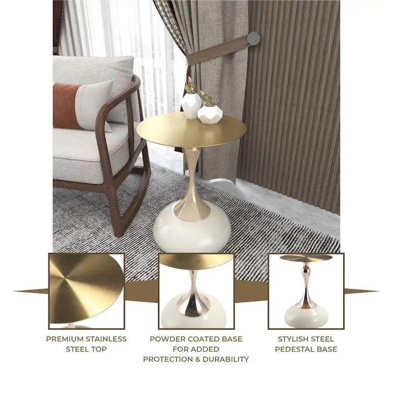 Tavolino rotondo con piedistallo da 45 cm – Verde / Bianco / Blu / Oro / Ottone
