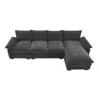 Divano Sezionale a L in ciniglia con chaise longue, 5 posti — Zenzero / Beige / Grigio / Blu Scuro