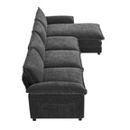 Divano Sezionale a L in ciniglia con chaise longue, 5 posti — Zenzero / Beige / Grigio / Blu Scuro