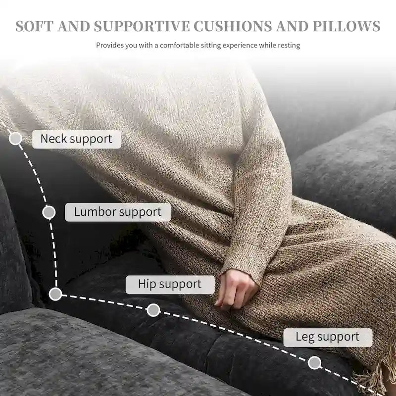 Divano Sezionale a L in ciniglia con chaise longue, 5 posti — Zenzero / Beige / Grigio / Blu Scuro