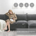 Divano Sezionale a L in ciniglia con chaise longue, 5 posti — Zenzero / Beige / Grigio / Blu Scuro