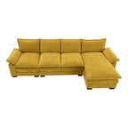 Divano Sezionale a L in ciniglia con chaise longue, 5 posti — Zenzero / Beige / Grigio / Blu Scuro