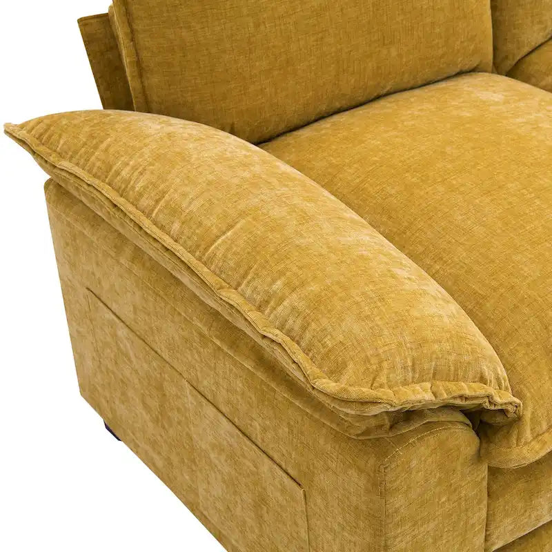 Divano Sezionale a L in ciniglia con chaise longue, 5 posti — Zenzero / Beige / Grigio / Blu Scuro