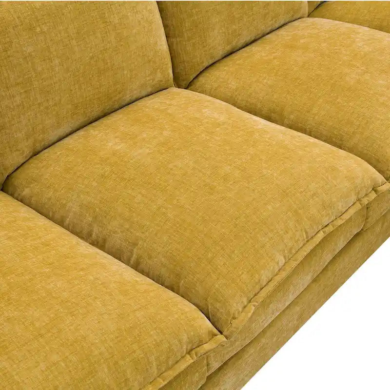 Divano Sezionale a L in ciniglia con chaise longue, 5 posti — Zenzero / Beige / Grigio / Blu Scuro