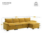 Divano Sezionale a L in ciniglia con chaise longue, 5 posti — Zenzero / Beige / Grigio / Blu Scuro