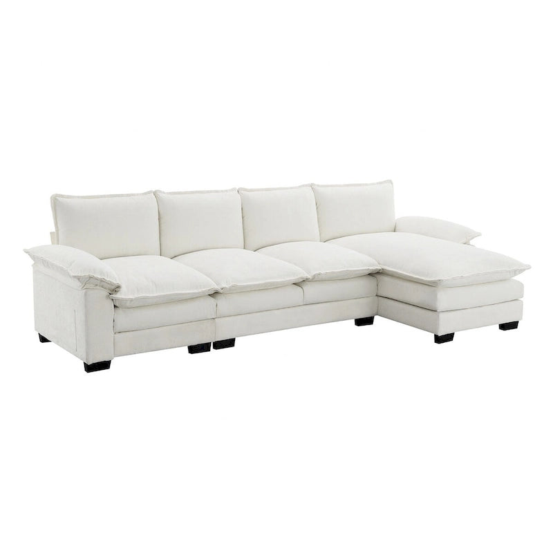 Divano Sezionale a L in ciniglia con chaise longue, 5 posti — Zenzero / Beige / Grigio / Blu Scuro
