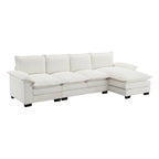 Divano Sezionale a L in ciniglia con chaise longue, 5 posti — Zenzero / Beige / Grigio / Blu Scuro
