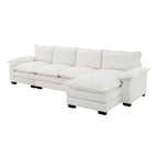 Divano Sezionale a L in ciniglia con chaise longue, 5 posti — Zenzero / Beige / Grigio / Blu Scuro