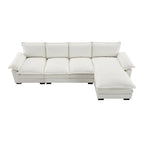 Divano Sezionale a L in ciniglia con chaise longue, 5 posti — Zenzero / Beige / Grigio / Blu Scuro