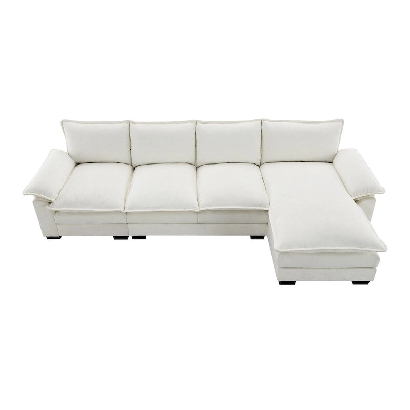 Divano Sezionale a L in ciniglia con chaise longue, 5 posti — Zenzero / Beige / Grigio / Blu Scuro