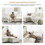 Divano Sezionale a L in ciniglia con chaise longue, 5 posti — Zenzero / Beige / Grigio / Blu Scuro