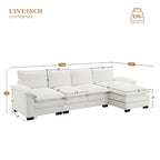 Divano Sezionale a L in ciniglia con chaise longue, 5 posti — Zenzero / Beige / Grigio / Blu Scuro