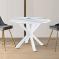 Tavolo da pranzo rotondo, bianco/nero/marmo bianco, piano in MDF e gambe in metallo, 2-4 posti