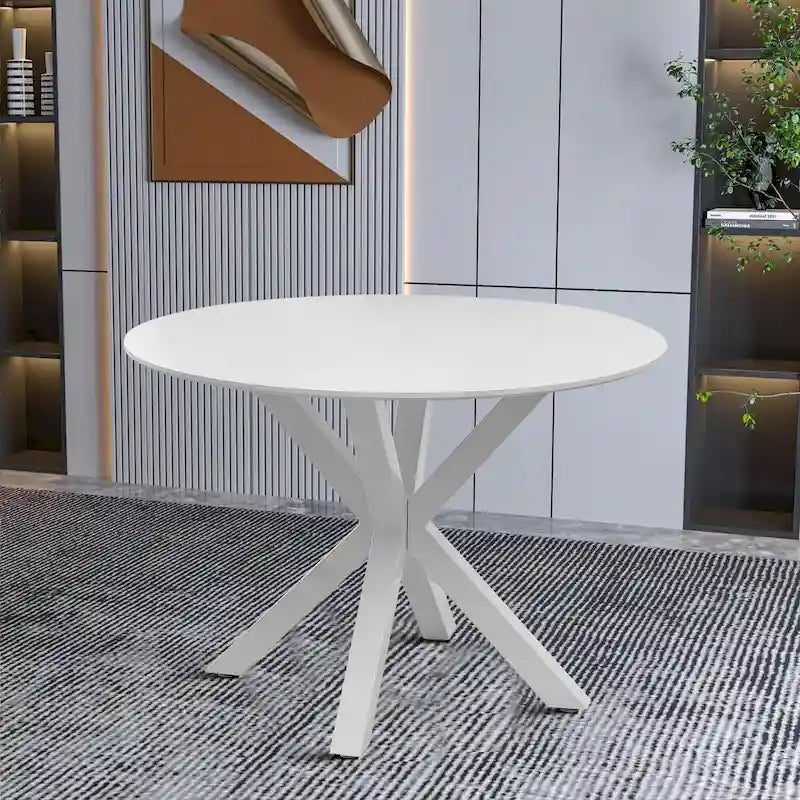 Tavolo da pranzo rotondo, bianco/nero/marmo bianco, piano in MDF e gambe in metallo, 2-4 posti