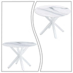 Tavolo da pranzo rotondo, bianco/nero/marmo bianco, piano in MDF e gambe in metallo, 2-4 posti