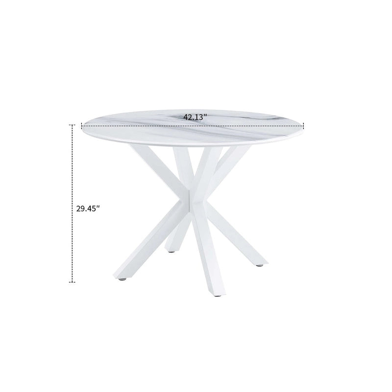 Tavolo da pranzo rotondo, bianco/nero/marmo bianco, piano in MDF e gambe in metallo, 2-4 posti