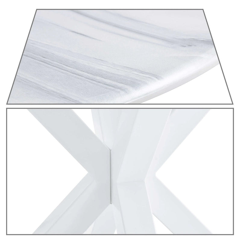 Tavolo da pranzo rotondo, bianco/nero/marmo bianco, piano in MDF e gambe in metallo, 2-4 posti