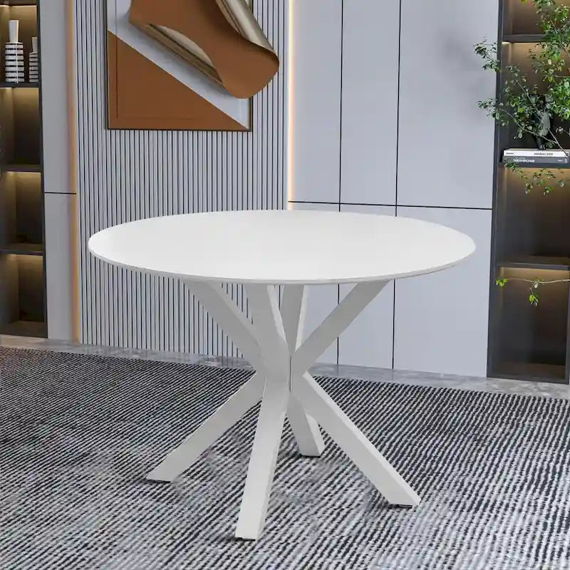 Tavolo da pranzo rotondo, bianco/nero/marmo bianco, piano in MDF e gambe in metallo, 2-4 posti