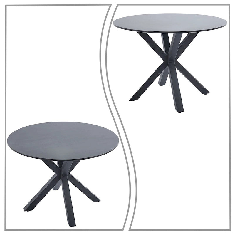 Tavolo da pranzo rotondo, bianco/nero/marmo bianco, piano in MDF e gambe in metallo, 2-4 posti