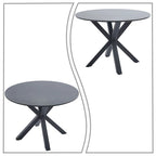 Tavolo da pranzo rotondo, bianco/nero/marmo bianco, piano in MDF e gambe in metallo, 2-4 posti
