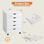 Cassettiera a 5 cassetti con ruote — Bianco / Nero, Stile moderno, Monouso