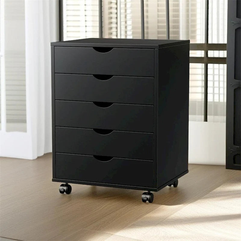 Cassettiera a 5 cassetti con ruote — Bianco / Nero, Stile moderno, Monouso