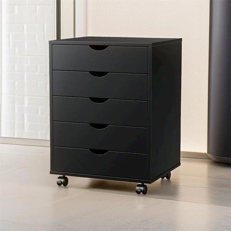 Cassettiera a 5 cassetti con ruote — Bianco / Nero, Stile moderno, Monouso
