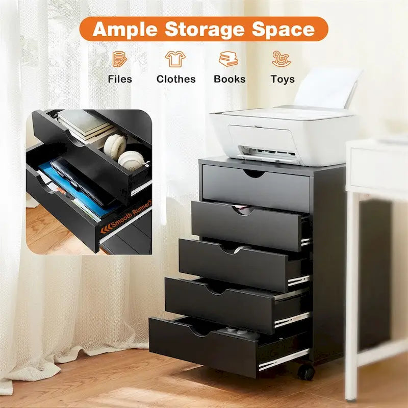 Cassettiera a 5 cassetti con ruote — Bianco / Nero, Stile moderno, Monouso