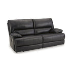Divano reclinabile elettrico in pelle nera, 3 posti — 85L x 42P x 42A