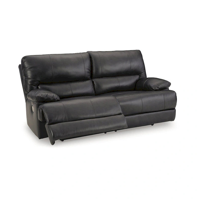 Divano reclinabile elettrico in pelle nera, 3 posti — 85L x 42P x 42A