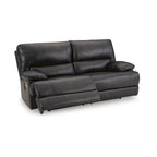 Divano reclinabile elettrico in pelle nera, 3 posti — 85L x 42P x 42A