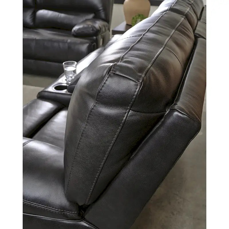 Divano reclinabile elettrico in pelle nera, 3 posti — 85L x 42P x 42A