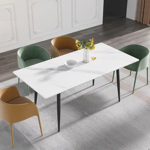 79 Mid-Century Rectangle Marble Dining Table Set for 6-8