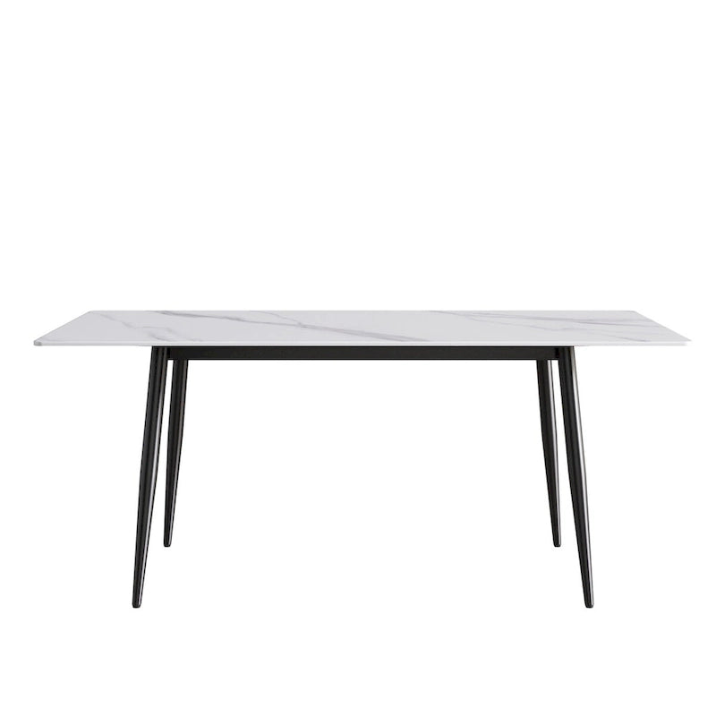 Tavolo da pranzo rettangolare in pietra sinterizzata, stile Mid-Century, per 6 persone, bianco/nero
