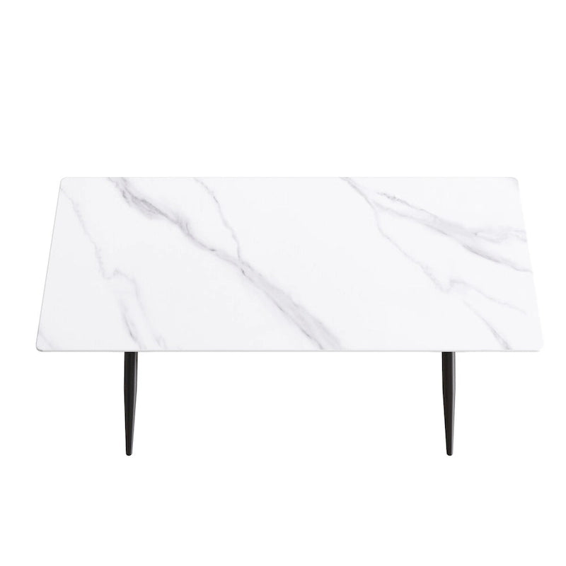 Tavolo da pranzo rettangolare in pietra sinterizzata, stile Mid-Century, per 6 persone, bianco/nero