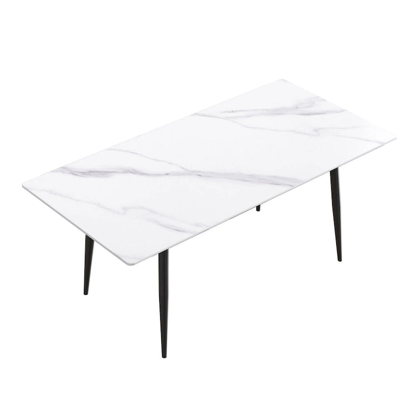 Tavolo da pranzo rettangolare in pietra sinterizzata, stile Mid-Century, per 6 persone, bianco/nero