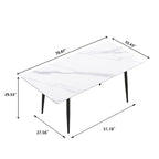 Tavolo da pranzo rettangolare in pietra sinterizzata, stile Mid-Century, per 6 persone, bianco/nero