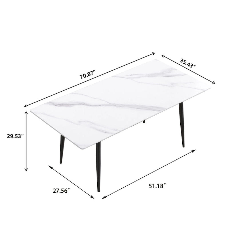 Tavolo da pranzo rettangolare in pietra sinterizzata, stile Mid-Century, per 6 persone, bianco/nero