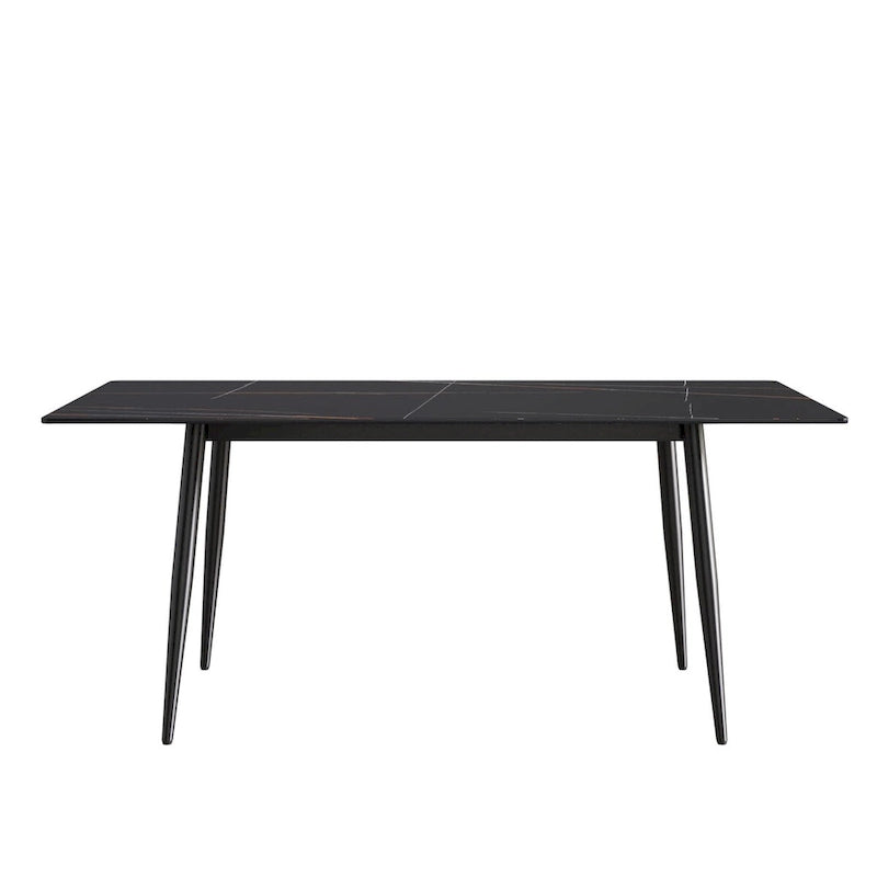 Tavolo da pranzo rettangolare in pietra sinterizzata, stile Mid-Century, per 6 persone, bianco/nero