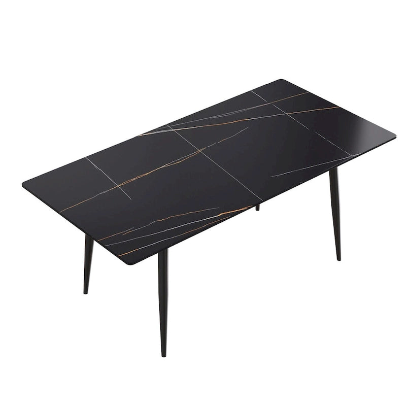 Tavolo da pranzo rettangolare in pietra sinterizzata, stile Mid-Century, per 6 persone, bianco/nero