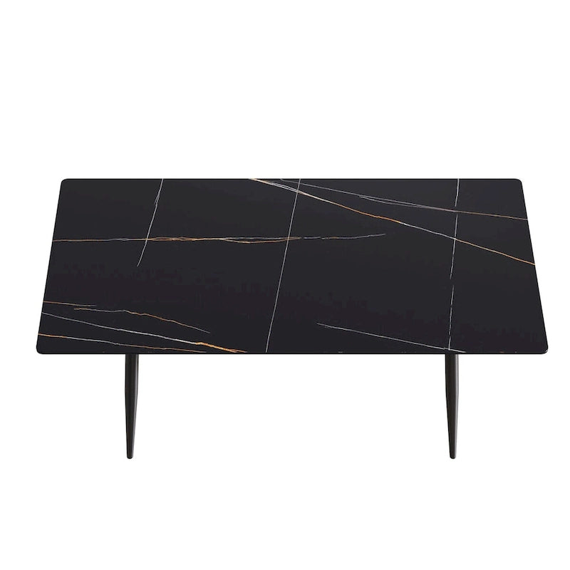 Tavolo da pranzo rettangolare in pietra sinterizzata, stile Mid-Century, per 6 persone, bianco/nero