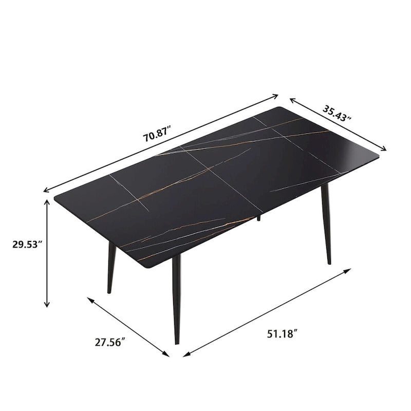 Tavolo da pranzo rettangolare in pietra sinterizzata, stile Mid-Century, per 6 persone, bianco/nero