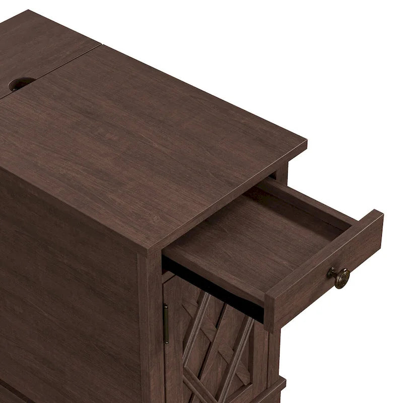 Tavolino Marrone con Ricarica USB, Piano in MDF, 58 cm H