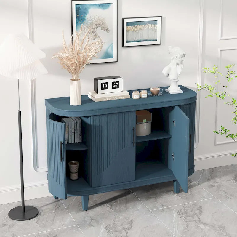Armadietto Contenitore Champagne / Blu con Ripiani Regolabili, 2 Ante
