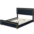 Letto imbottito con piattaforma, testiera capitonné, Queen, Beige / Nero / Grigio