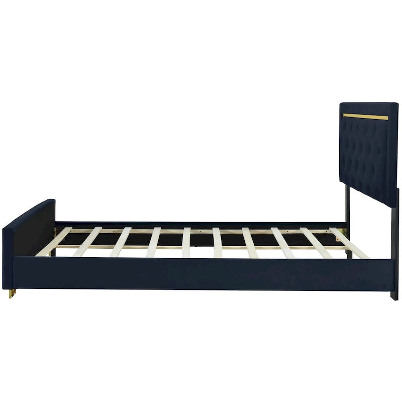Letto imbottito con piattaforma, testiera capitonné, Queen, Beige / Nero / Grigio