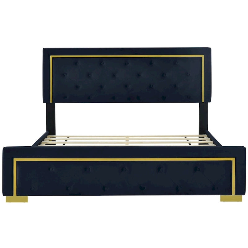Letto imbottito con piattaforma, testiera capitonné, Queen, Beige / Nero / Grigio
