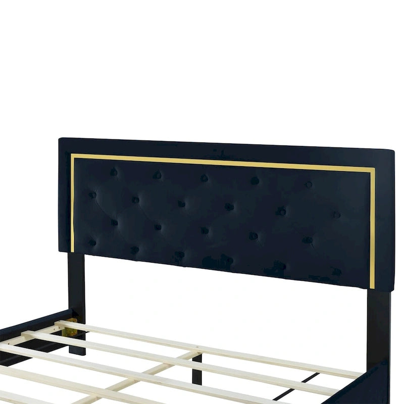 Letto imbottito con piattaforma, testiera capitonné, Queen, Beige / Nero / Grigio