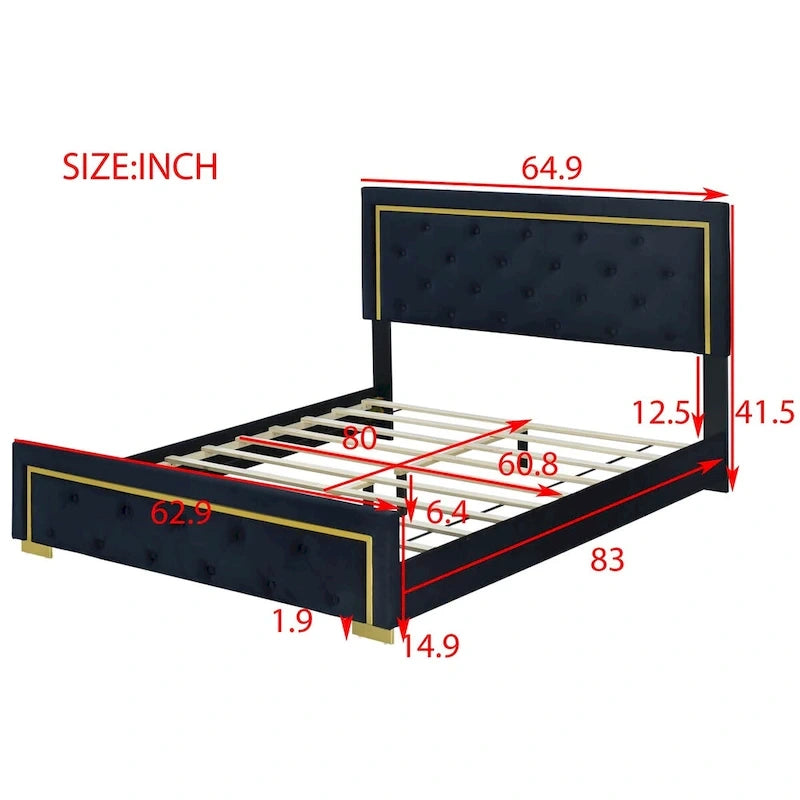 Letto imbottito con piattaforma, testiera capitonné, Queen, Beige / Nero / Grigio